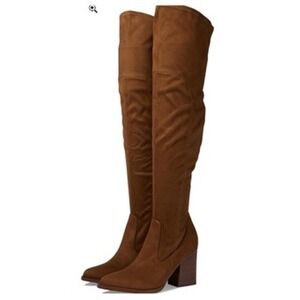 Marc Fisher LTD Over the Knee Brown‎ Faux Suede Heeled Boots Pointed Toe 7M